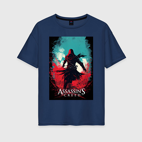 Женская футболка оверсайз Assassins creed red blue abstract / Тёмно-синий – фото 1