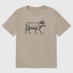 Футболка оверсайз женская Корова новогодняя, цвет: миндальный