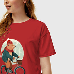 Футболка оверсайз женская Медвежонок на велосипеде, цвет: красный — фото 2