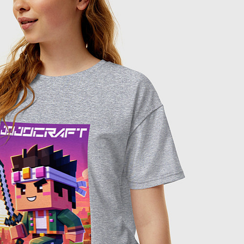 Женская футболка оверсайз Джонатан Джостар - Майнкрафт коллаба / Меланж – фото 3