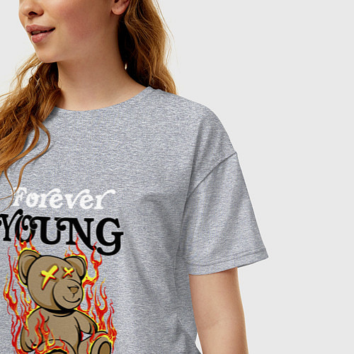 Женская футболка оверсайз Вечно молодой горящий мишка / Меланж – фото 3