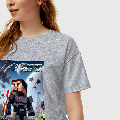 Женская футболка оверсайз Mass effect and Minecraft - collaboration / Меланж – фото 3