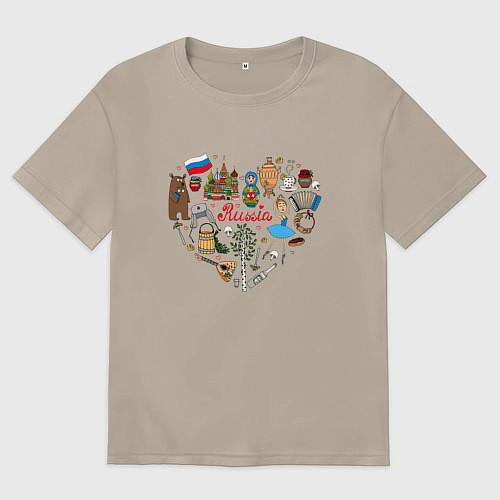 Женская футболка оверсайз Россия турист / Миндальный – фото 1