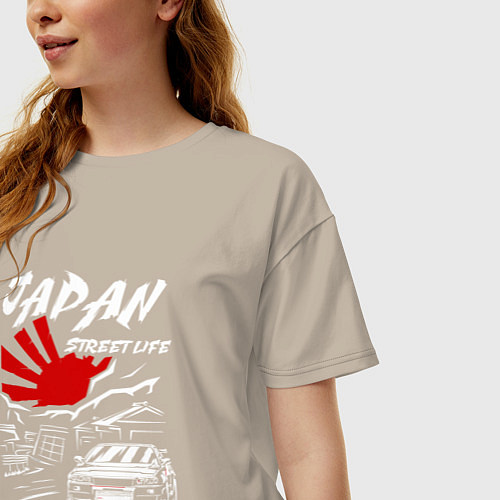 Женская футболка оверсайз Jupan street life mitsubishi lancer / Миндальный – фото 3