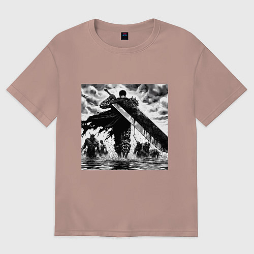 Женская футболка оверсайз Чёрный мечник Гатс / Пыльно-розовый – фото 1