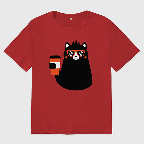 Женская футболка оверсайз Мишка с напитком / Красный – фото 1