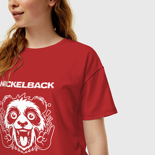 Женская футболка оверсайз Nickelback rock panda / Красный – фото 3