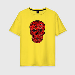 Женская футболка оверсайз Red decorative skull