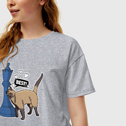 Футболка оверсайз женская Кот Оникс и шахматный ферзь, цвет: меланж — фото 2