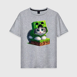 Футболка оверсайз женская Kitten creeper collaboration - ai art, цвет: меланж
