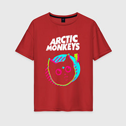 Футболка оверсайз женская Arctic Monkeys rock star cat, цвет: красный