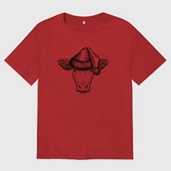 Футболка оверсайз женская Буренка новогодняя, цвет: красный