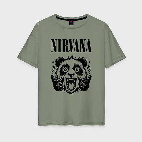 Женская футболка оверсайз Nirvana - rock panda / Авокадо – фото 1