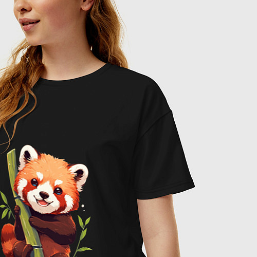 Женская футболка оверсайз The Red Panda / Черный – фото 3