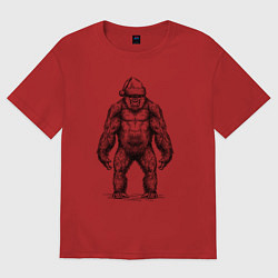 Футболка оверсайз женская Новогодняя горилла, цвет: красный