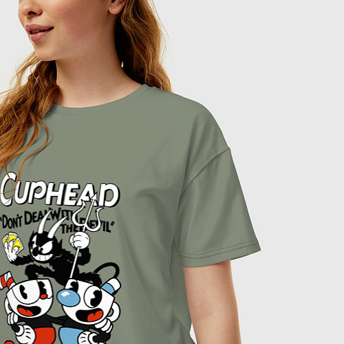Женская футболка оверсайз Cuphead - devil / Авокадо – фото 3