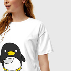 Футболка оверсайз женская Линукс пингвин, цвет: белый — фото 2