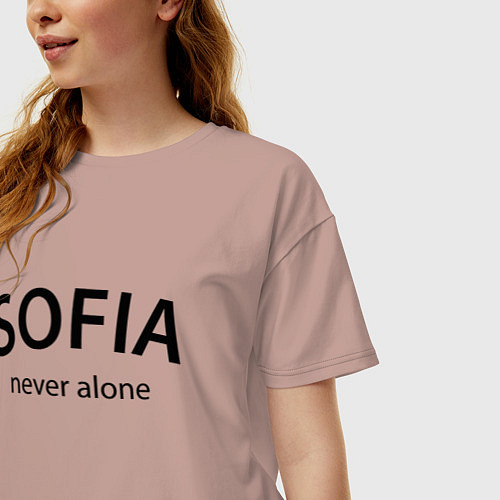 Женская футболка оверсайз Sofia never alone - motto / Пыльно-розовый – фото 3