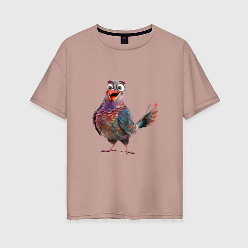 Женская футболка оверсайз Удивленный сизый голубь / Пыльно-розовый – фото 1