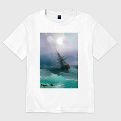 Женская футболка оверсайз Корабль среди бурного моря