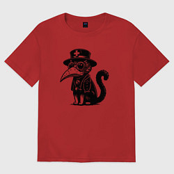 Футболка оверсайз женская Кот в маске чумного доктора, цвет: красный