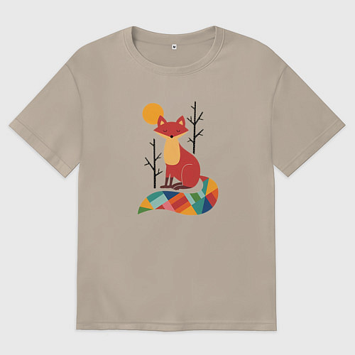 Женская футболка оверсайз Лиса под солнцем между деревьями / Миндальный – фото 1