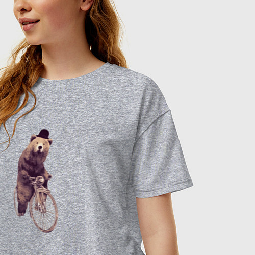 Женская футболка оверсайз Медведь на велосипеде / Меланж – фото 3