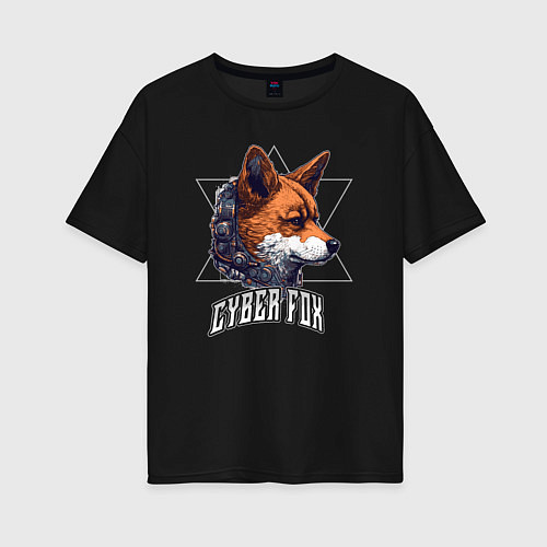 Женская футболка оверсайз Cyborg fox / Черный – фото 1