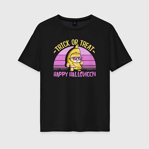 Женская футболка оверсайз Trick or treat happy halloween colored / Черный – фото 1