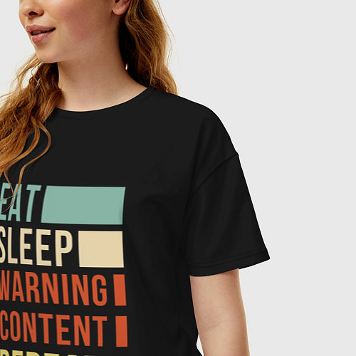 Женская футболка оверсайз Есть спать Content Warning повторять / Черный – фото 3
