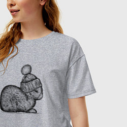 Футболка оверсайз женская Зайченок в шапке, цвет: меланж — фото 2