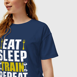 Футболка оверсайз женская Eat sleep train, цвет: тёмно-синий — фото 2