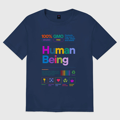 Женская футболка оверсайз Человеческое существо - human being / Тёмно-синий – фото 1