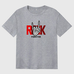 Женская футболка оверсайз Rock forever skeleton hand