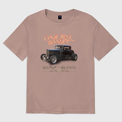 Футболка оверсайз женская Хот род и надпись Gasoline bandit, цвет: пыльно-розовый