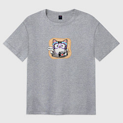 Футболка оверсайз женская Кошка фотограф, цвет: меланж