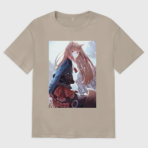 Женская футболка оверсайз Волчица Холо Мудрая / Миндальный – фото 1