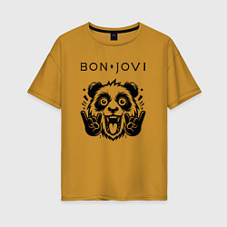 Футболка оверсайз женская Bon Jovi - rock panda, цвет: горчичный