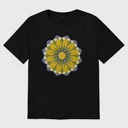 Футболка оверсайз женская Мандала оливковых оттенков, цвет: черный