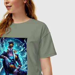 Футболка оверсайз женская Jotaro Kujo - neon glow ai art, цвет: авокадо — фото 2