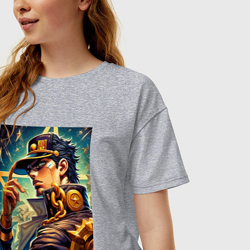 Женская футболка оверсайз Джотаро Куджо - fantasy ai art / Меланж – фото 3