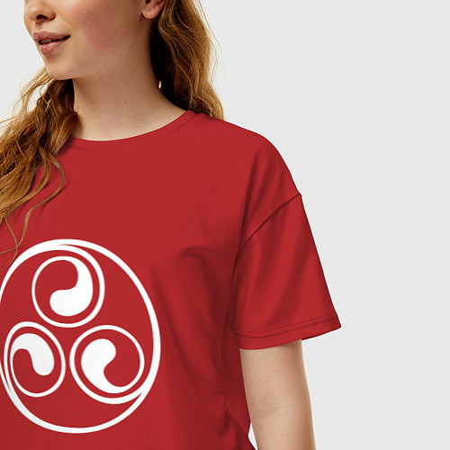 Женская футболка оверсайз Круглый белый трискелион / Красный – фото 3