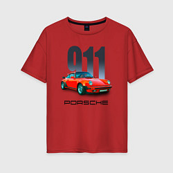 Футболка оверсайз женская Porsche 911 спортивный немецкий автомобиль, цвет: красный