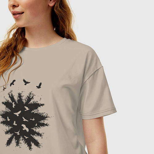 Женская футболка оверсайз Лесные птички / Миндальный – фото 3