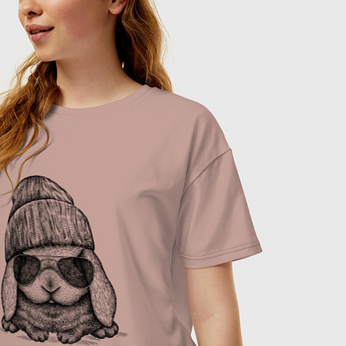 Женская футболка оверсайз Модный зайчишка / Пыльно-розовый – фото 3