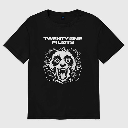 Женская футболка оверсайз Twenty One Pilots rock panda / Черный – фото 1