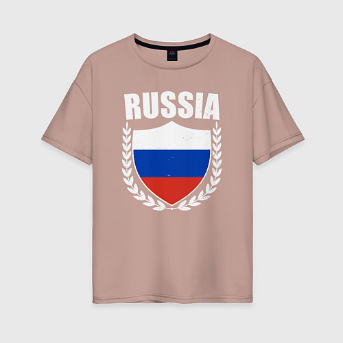 Женская футболка оверсайз Russian flag / Пыльно-розовый – фото 1