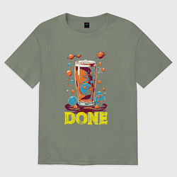 Футболка оверсайз женская Бокал и планеты, цвет: авокадо