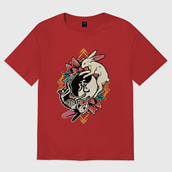 Футболка оверсайз женская Кролики инь ян, цвет: красный