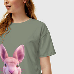 Футболка оверсайз женская Розовый заяц - портрет кролика, цвет: авокадо — фото 2